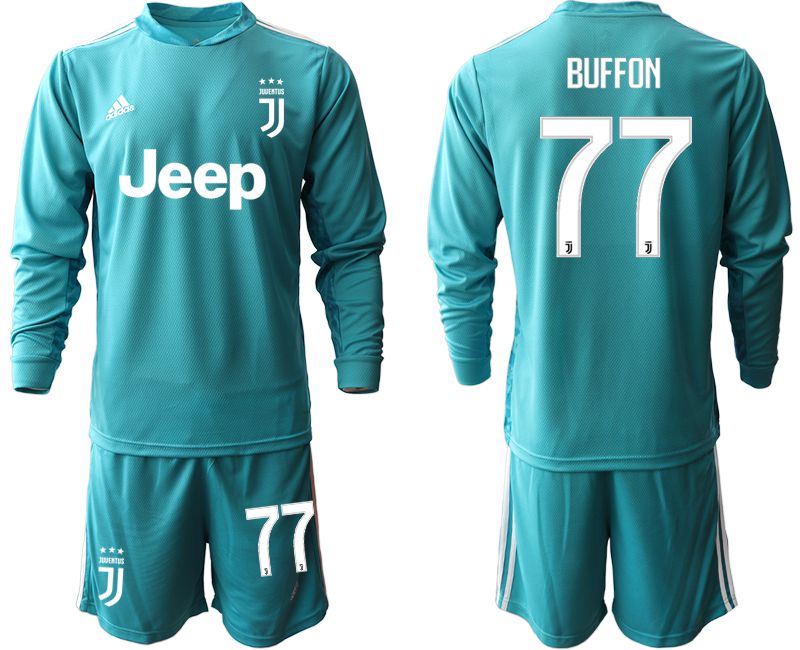 Men 2020-2021 club Juventus lake blue long sleeve goalkeeper #77 Soccer Jerseys->juventus jersey->Soccer Club Jersey